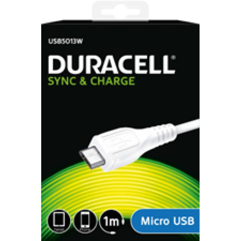 Cable USB 2.0 Duracell USB5013W/ USB Macho - MicroUSB Macho/ 1m/ Blanco