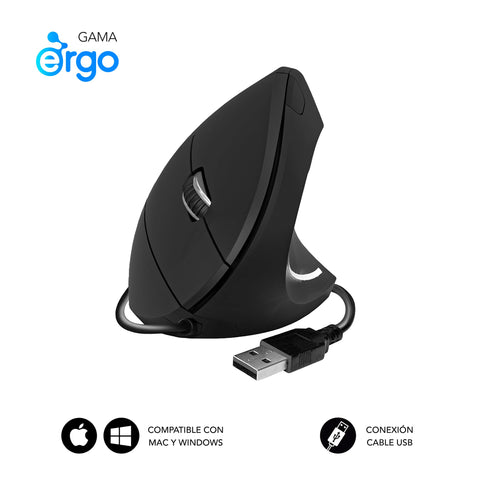 Ratón Ergonómico Subblim Glide Vertical Ergo Wired/ Hasta 1600 DPI/ Negro