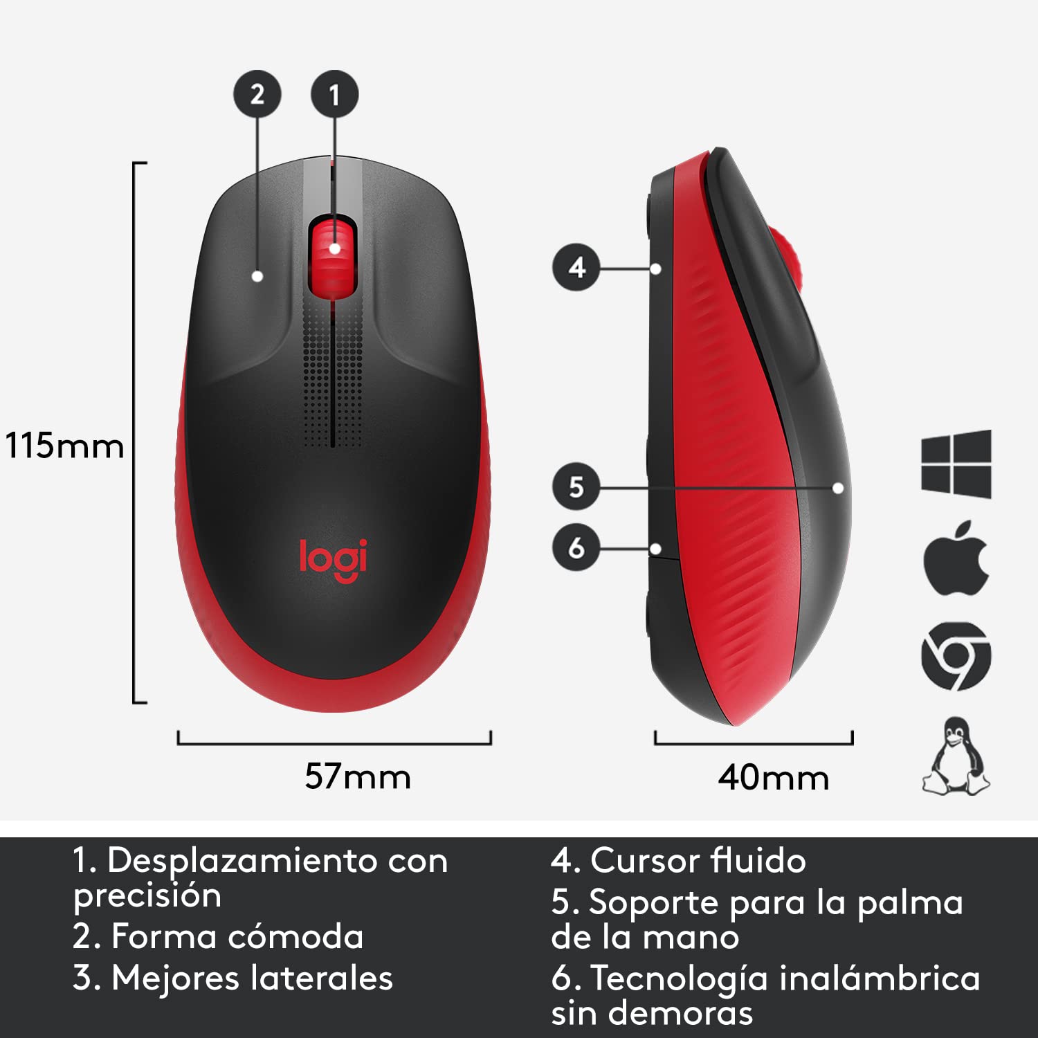 Ratón Inalámbrico Logitech M190/ Hasta 1000 DPI/ Rojo