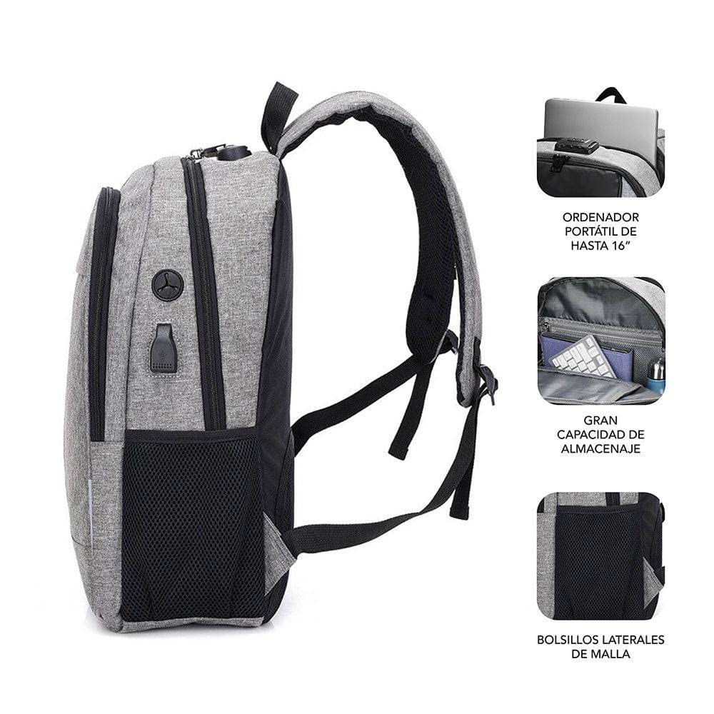 Mochila Subblim Urban Lock para Portátiles hasta 16'/ Puerto USB/ Antirrobo/ Gris