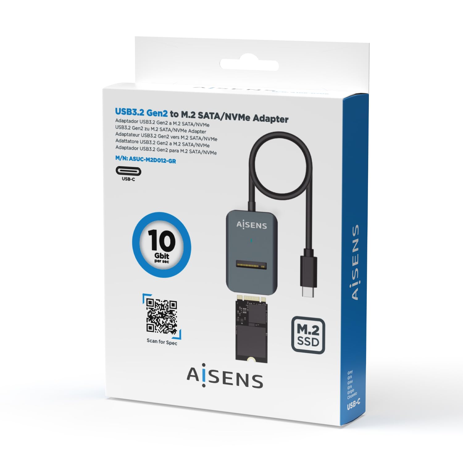 Dock USB Tipo-C para SSD M2 SATA/NVMe Aisens ASUC-M2D012-GR/ Gris