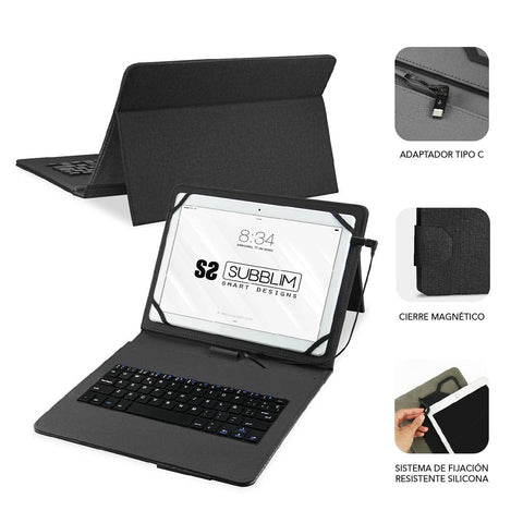 Funda con Teclado Subblim Keytab Pro USB para Tablets de 10.1'-11'/ Negra