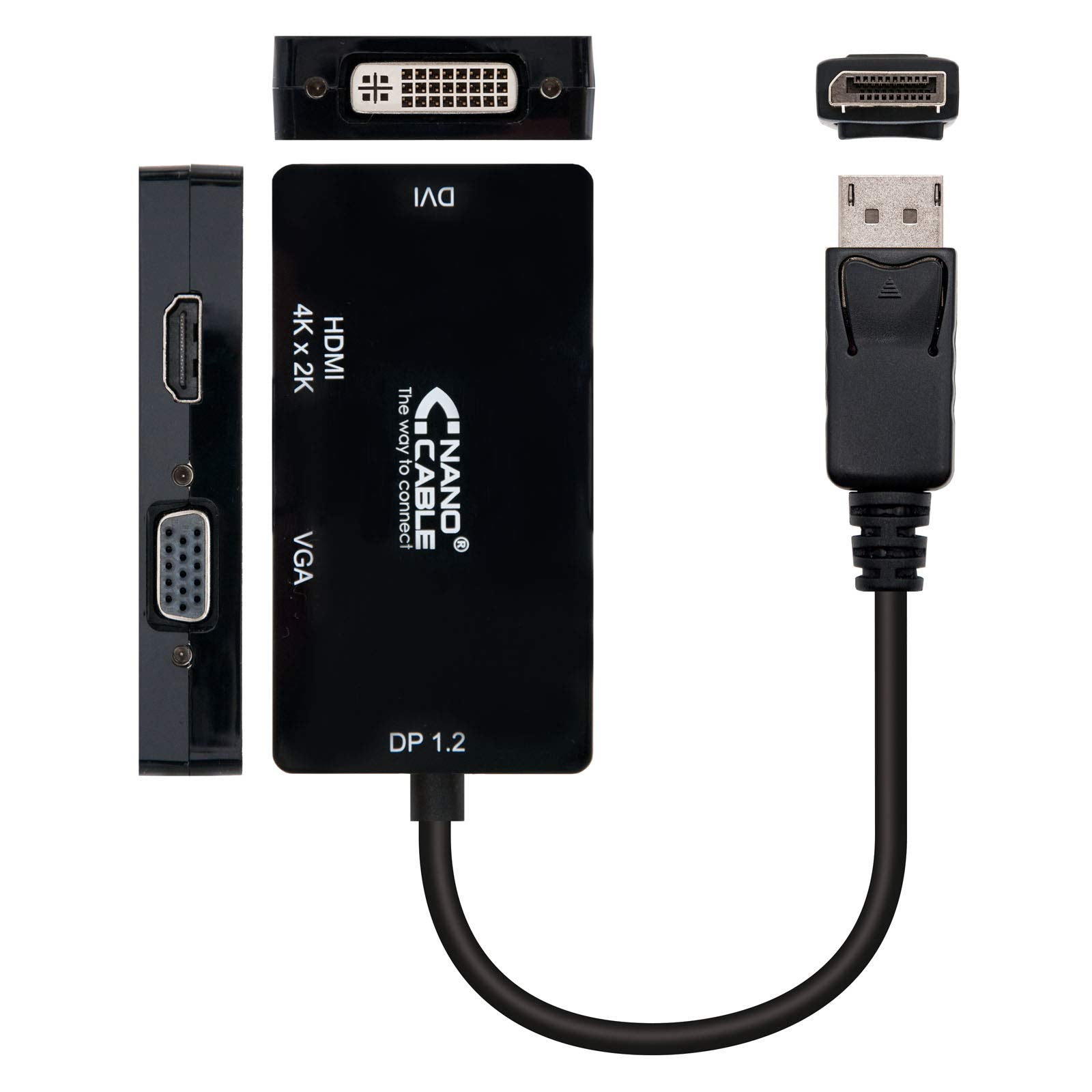 Cable Conversor Nanocable 10.16.3301-BK/ Displayport Macho - VGA Hembra/ DVI Hembra/ HDMI Hembra