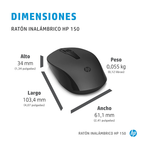 Ratón Inalámbrico HP 150/ Hasta 1600 DPI