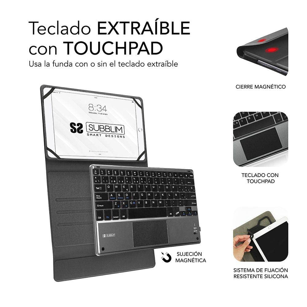 Funda con Teclado Subblim Keytab Pro Bluetooth Touchpad para Tablets de 10.1'-10.8'/ Negra