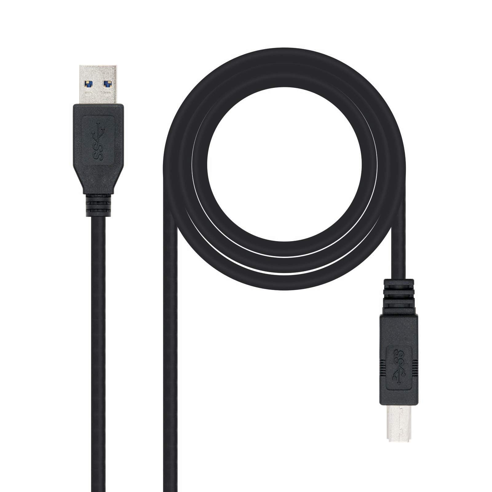 Cable USB 3.0 Impresora Nanocable 10.01.0802-BK/ USB Tipo-B Macho - USB Macho/ 2m/ Negro