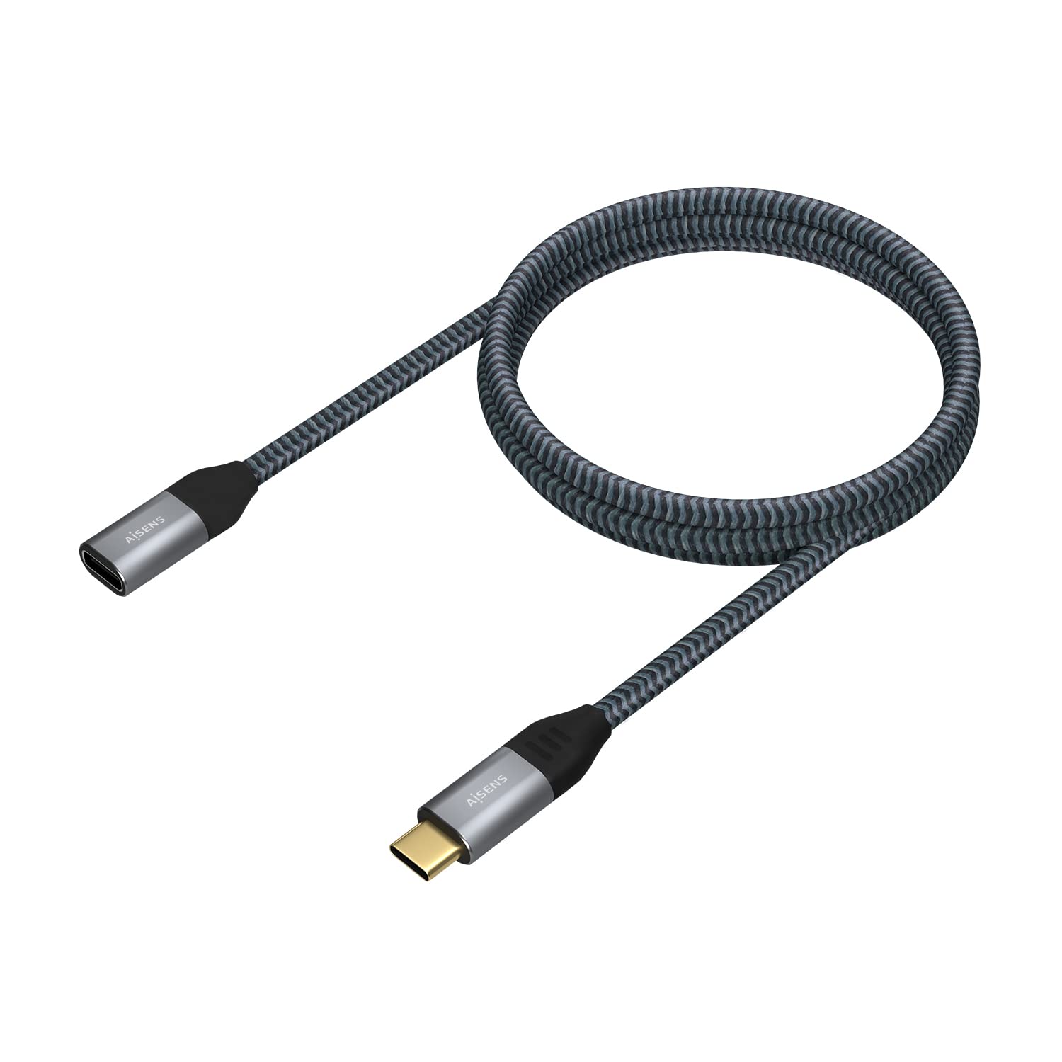 Cable Alargador USB 3.2 Tipo-C Aisens A107-0635 20GBPS 5A 100W/ USB Tipo-C Macho - USB Tipo-C Hembra/ Hasta 100W/ 2500Mbps/ 1m/ Gris