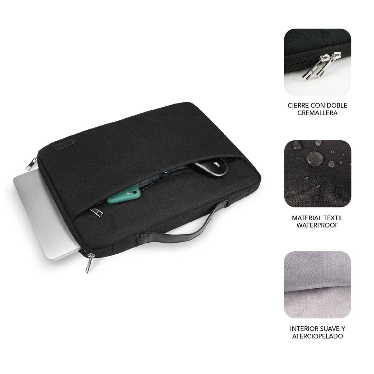 Maletín Subblim Elegant Laptop Sleeve para Portátiles hasta 15.6'/ Negro