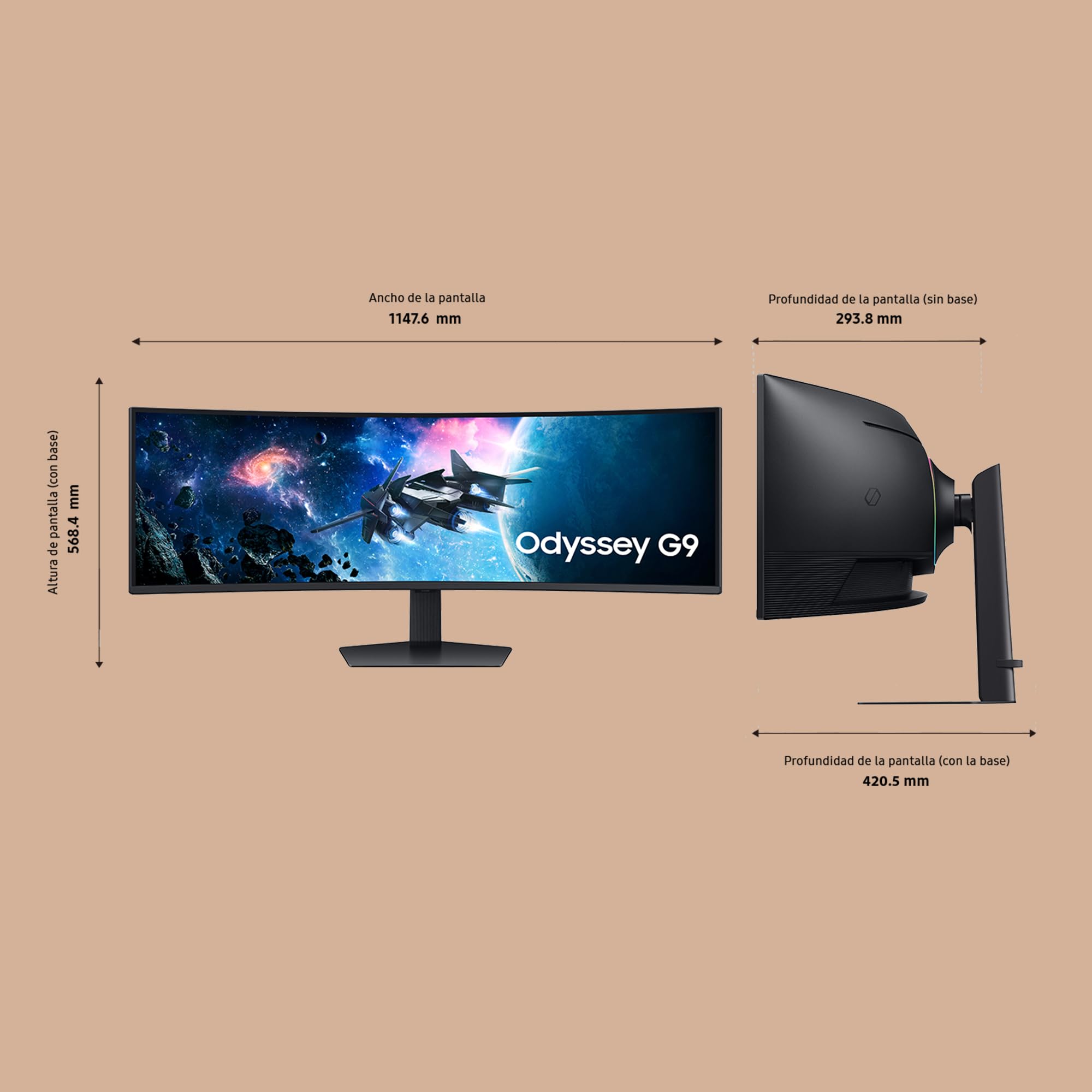 Monitor Gaming Ultrapanorámico Curvo Samsung Odyssey G9 S49CG954EU 49'/ Dual QHD/ 1ms/ 240Hz/ VA/ Regulable en altura/ Negro