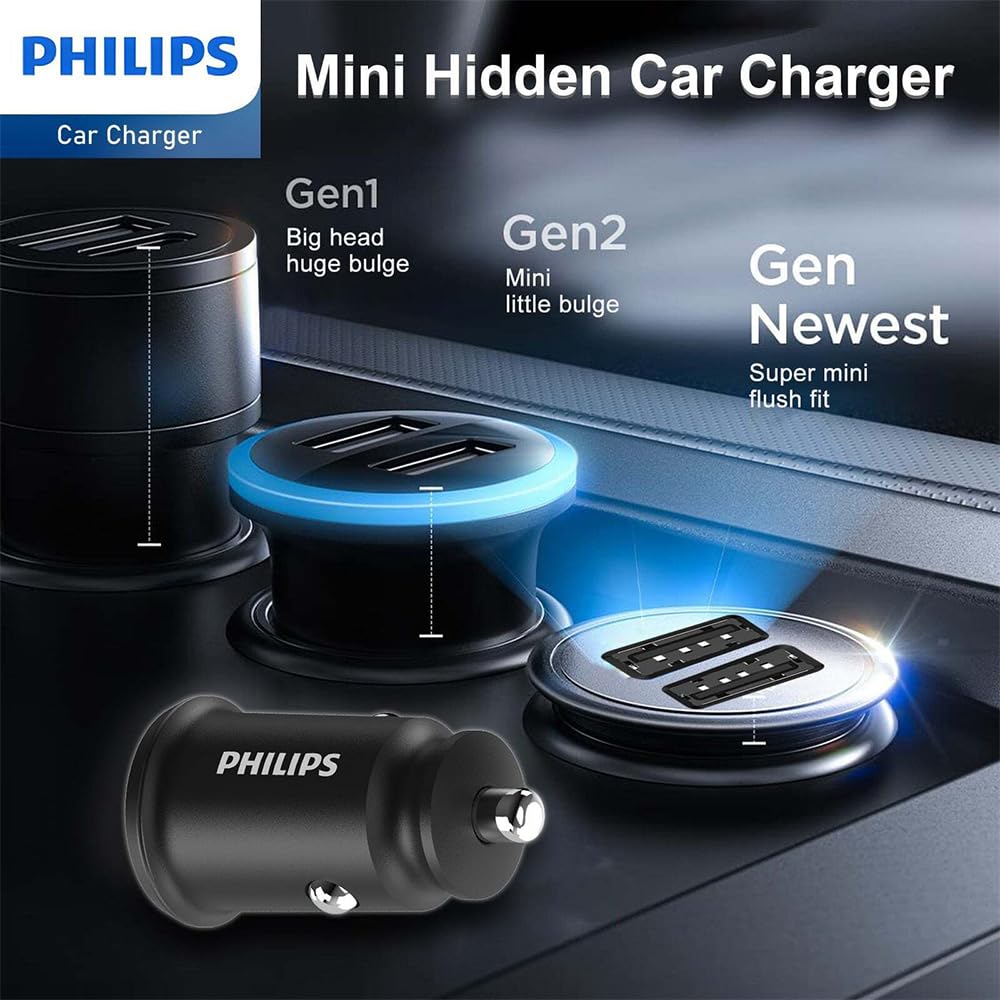 Cargador de Coche Philips DLP2510/ 2xUSB/ 12W