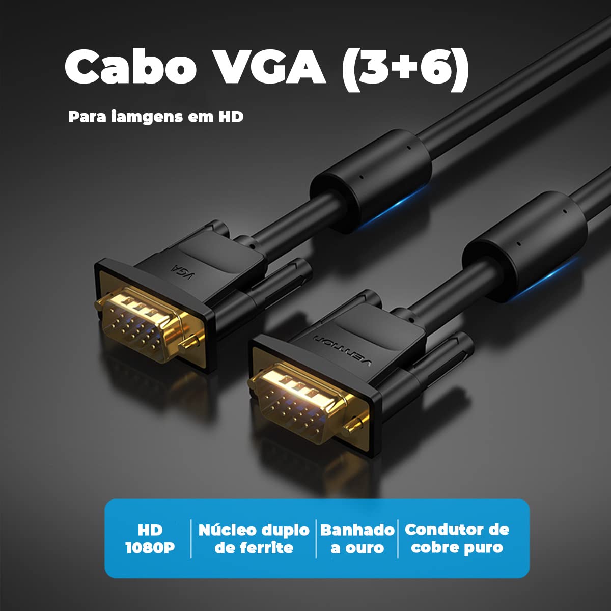 Cable SVGA Vention DAEBJ/ VGA Macho - VGA Macho/ 5m/ Negro