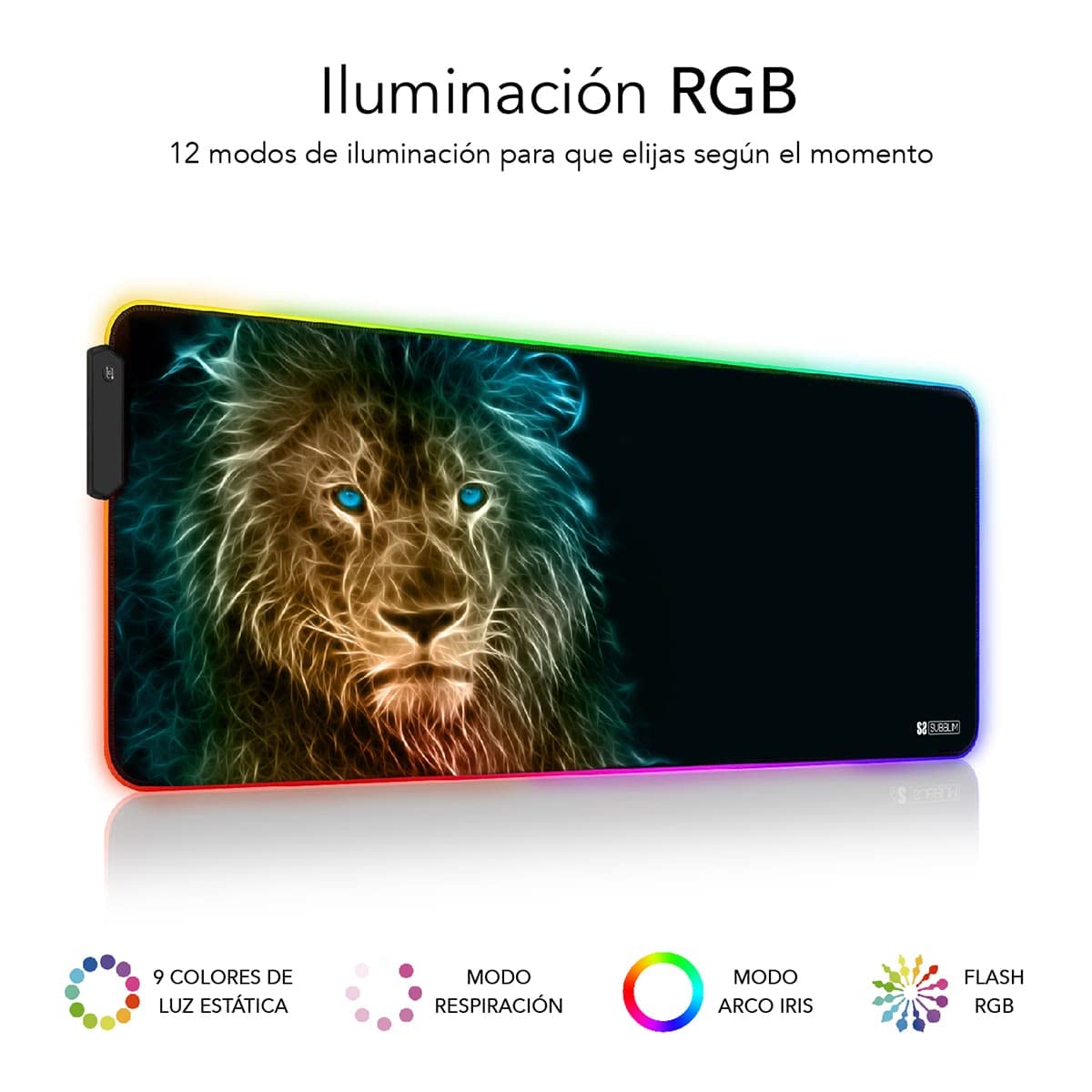 Alfombrilla Subblim SUBMP-02RGB10 LED RGB Lion XL/ 800 x 300 x 4 mm