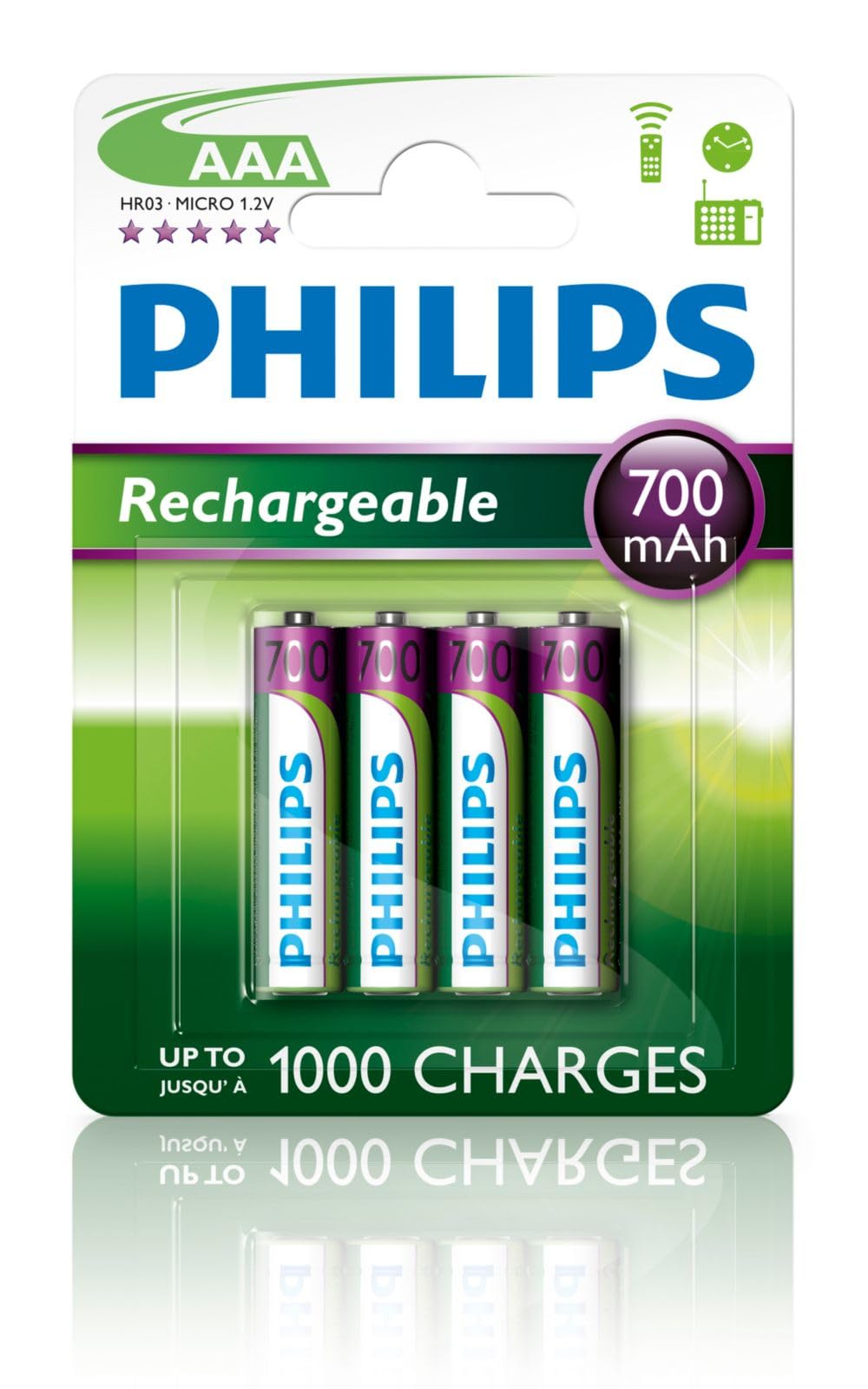 Pack de 4 Pilas AAA Philips R03B4A70/10/ 1.2V/ Recargables