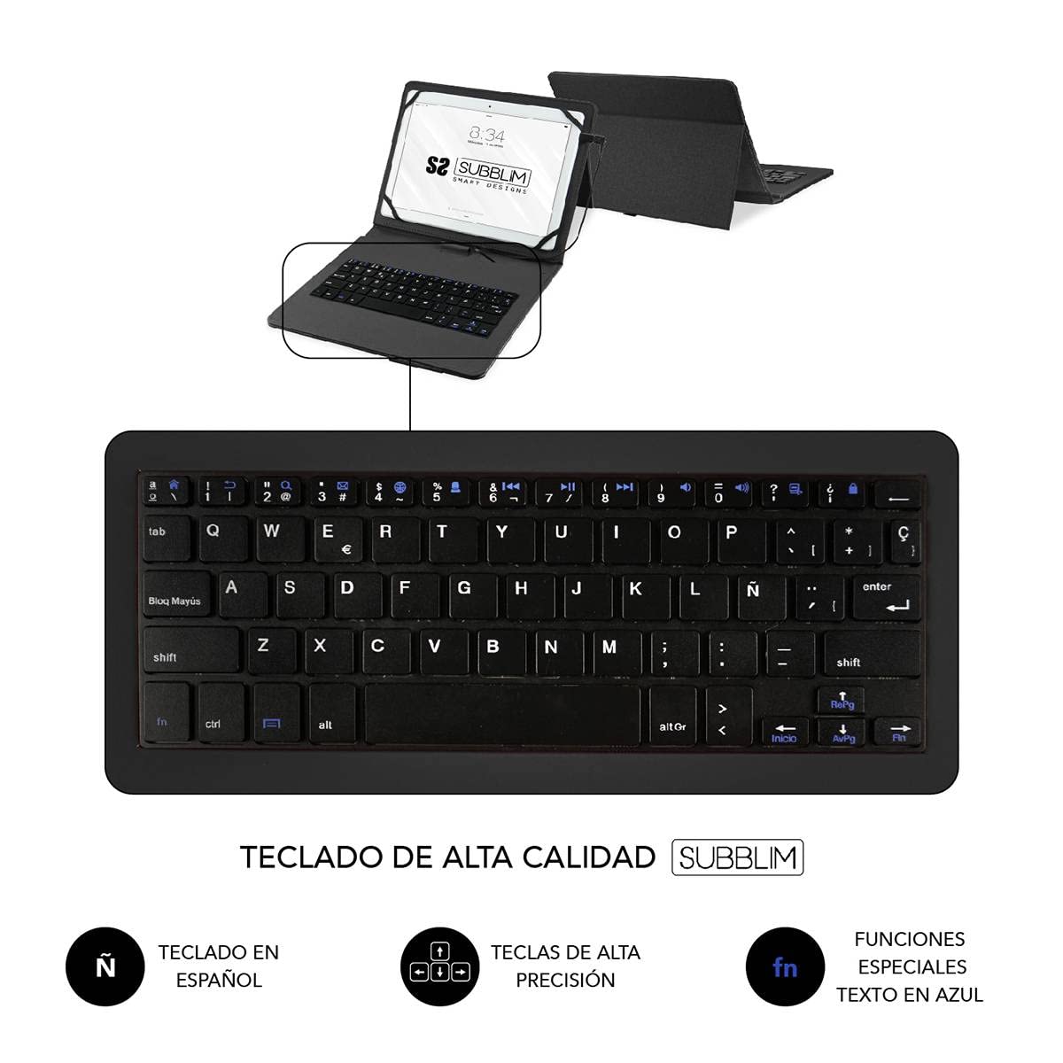 Funda con Teclado Subblim Keytab Pro USB para Tablets de 10.1'-11'/ Negra