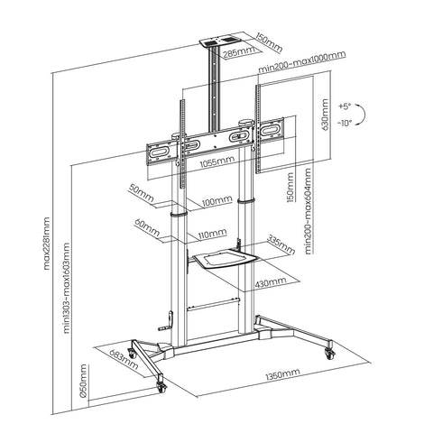 Soporte de Suelo Inclinable con Ruedas y Manivela Aisens FT100TE-171 para TV 60-100'/ hasta 100kg