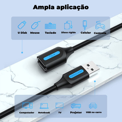 Cable Alargador USB 2.0 Vention CBIBJ/ USB Macho - USB Hembra/ 480Mbps/ 5m/ Negro