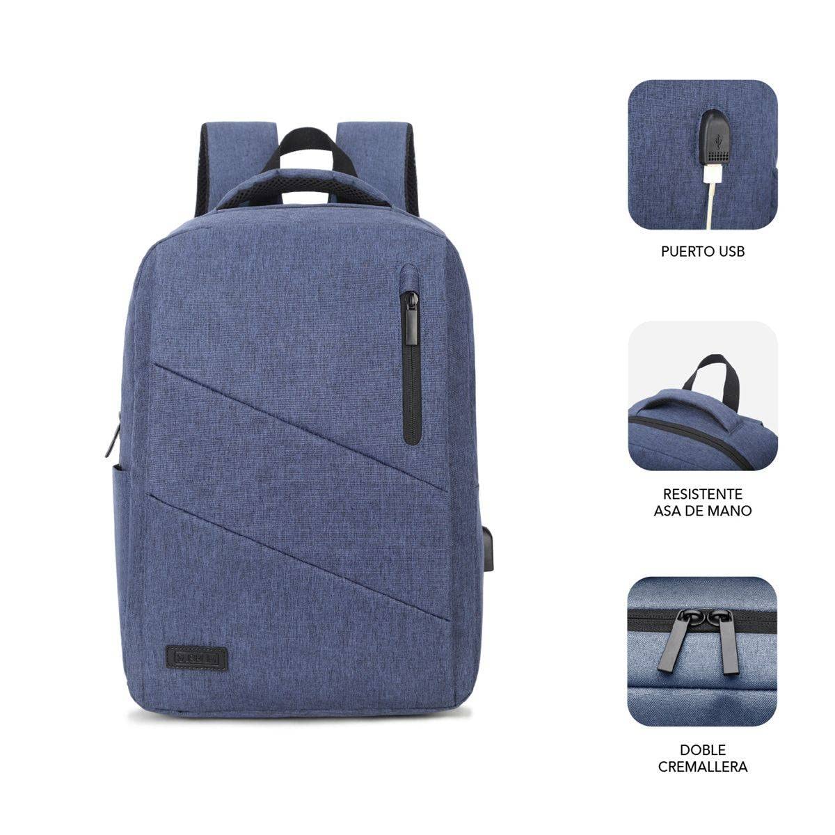 Mochila Subblim City Backpack para Portátiles hasta 15.6'/ Puerto USB/ Azul