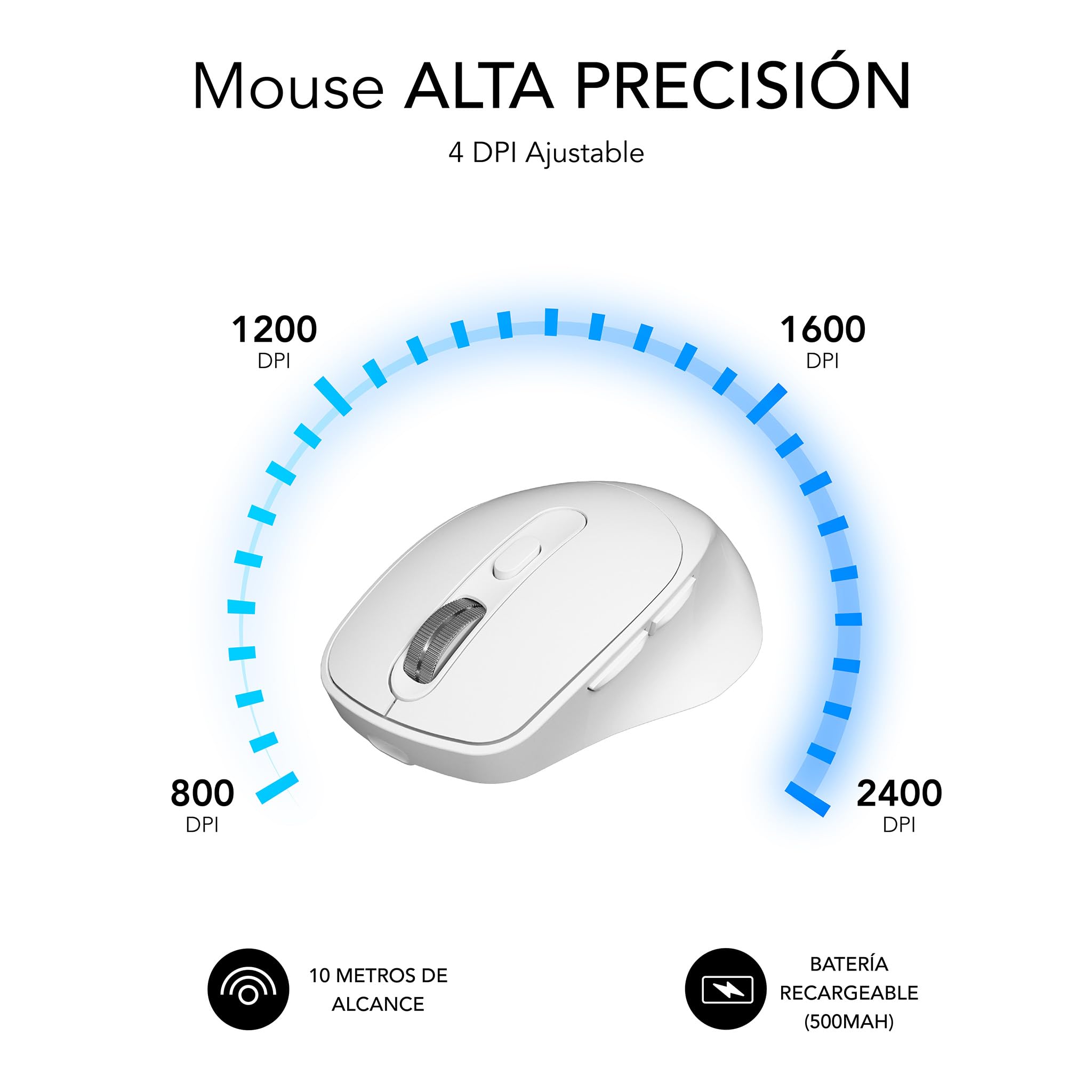 Ratón Ergonómico Inalámbrico por Bluetooth/ 2.4GHz Subblim Comfort Ergo Dual Battery/ Batería recargable/ Hasta 2400 DPI/ Blanco