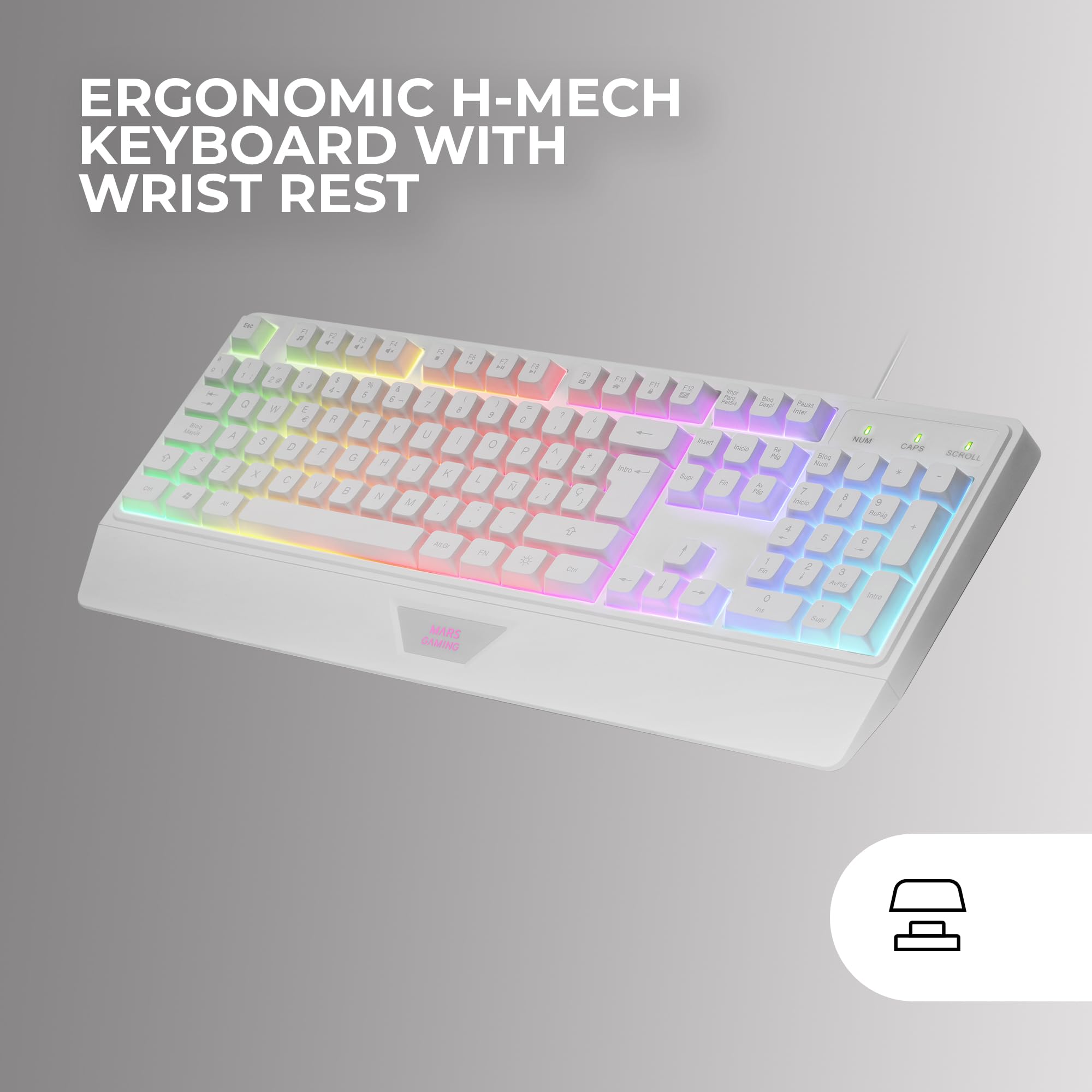 Pack Gaming Mars Gaming MCP124/ Teclado H-MECH  + Ratón Óptico + Alfombrilla/ Blanco