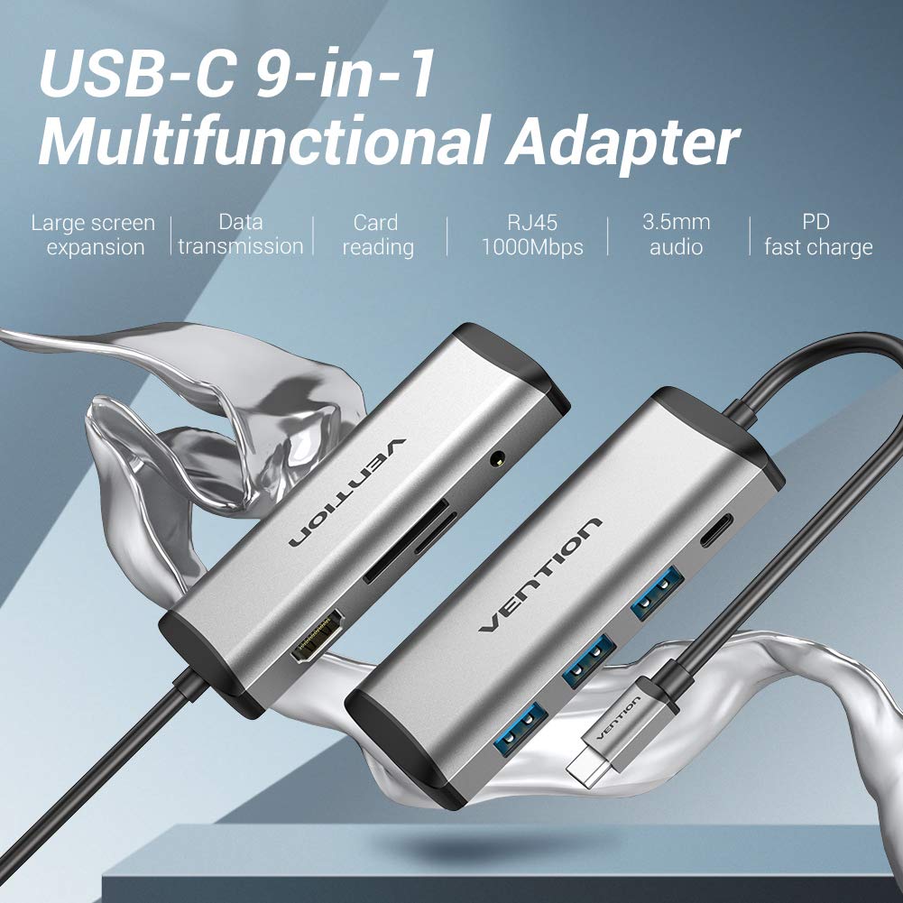 Docking USB Tipo-C Vention THAHB/ 1xHDMI/ 3xUSB/ 1xUSB Tipo-C PD/ 1xRJ45/ 1xLector tarjetas/ 1xAudio/ Gris