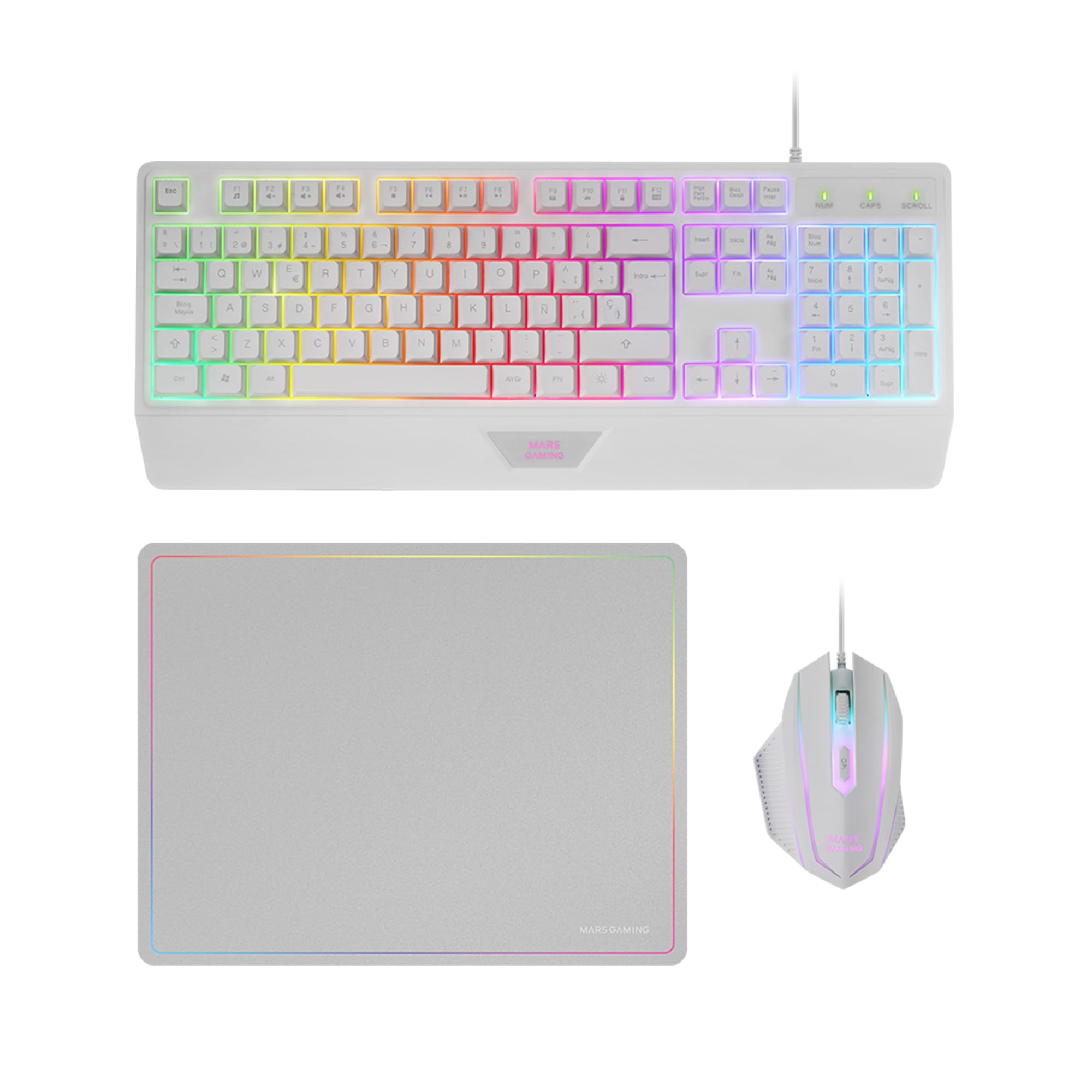 Pack Gaming Mars Gaming MCP124/ Teclado H-MECH  + Ratón Óptico + Alfombrilla/ Blanco