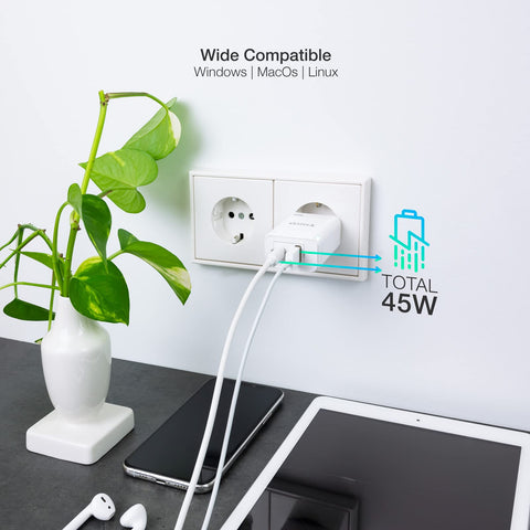 Cargador Gan de Pared TooQ TQWC-GANQCPD45WT/ 1xUSB Tipo-C/ 1xUSB/ 45W