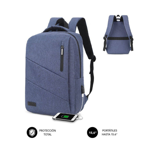 Mochila Subblim City Backpack para Portátiles hasta 15.6'/ Puerto USB/ Azul