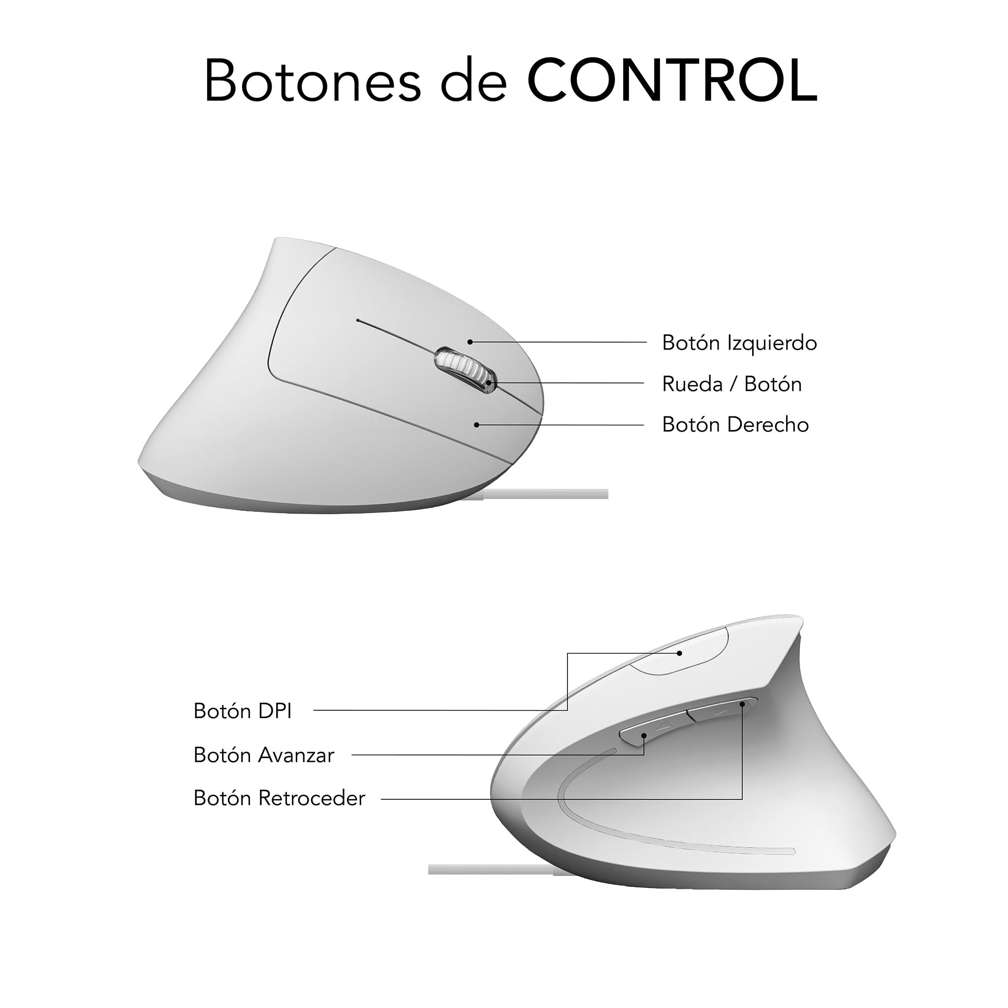 Ratón Ergonómico Inalámbrico por Bluetooth/ 2.4GHz Subblim Glide Vertical Ergo Dual Battery/ Batería Recargable/ Hasta 1600 DPI/ Blanco