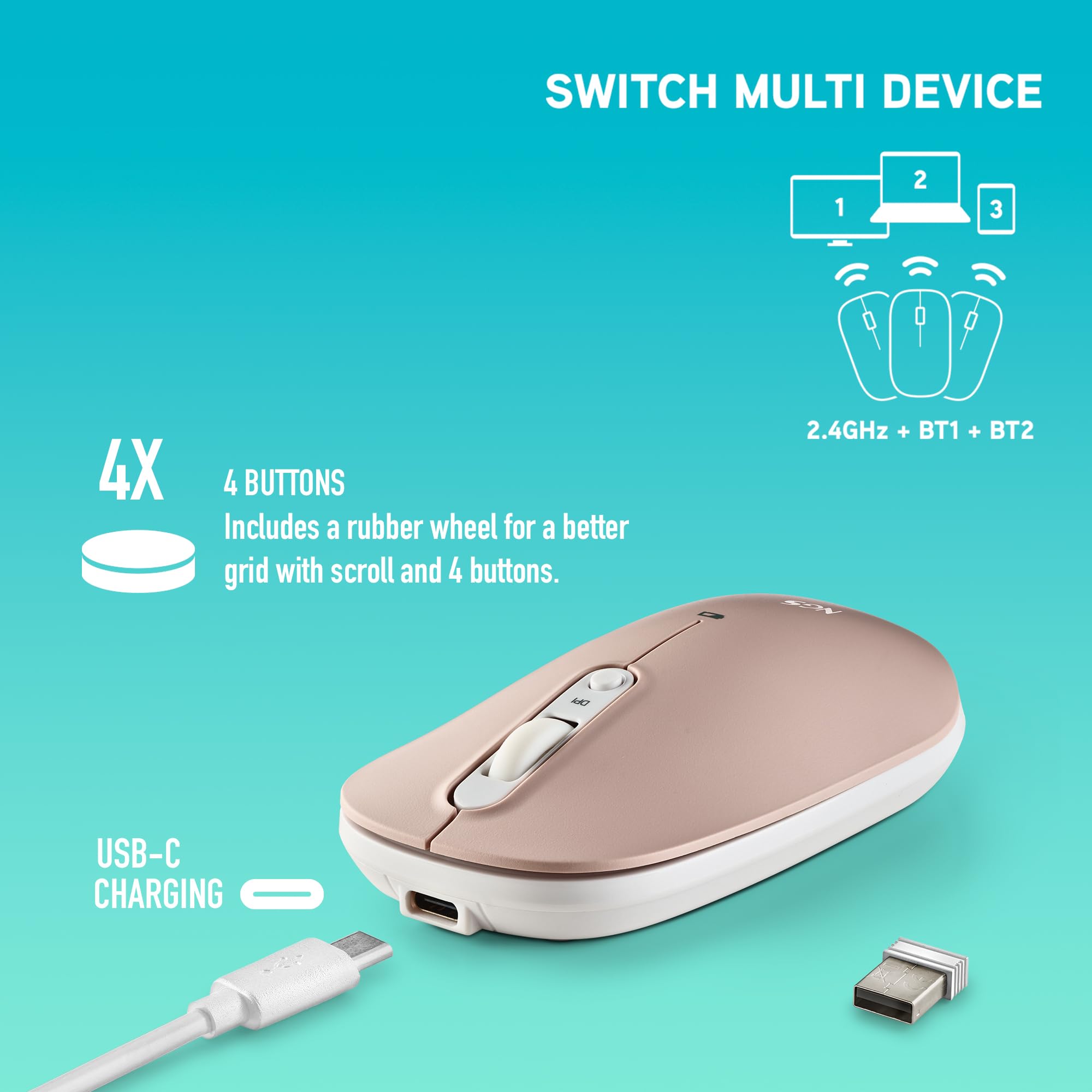 Ratón Inalámbrico por Bluetooth NGS Shell-RB/ Batería recargable/ Hasta 1600 DPI/ Azul/ Blanco/ Rosa