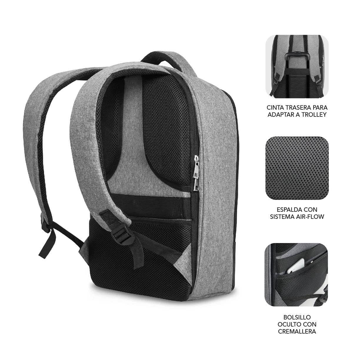 Mochila Subblim Secure V2 AP para Portátiles hasta 15.6'/ Puerto USB/ Antirrobo/ Gris