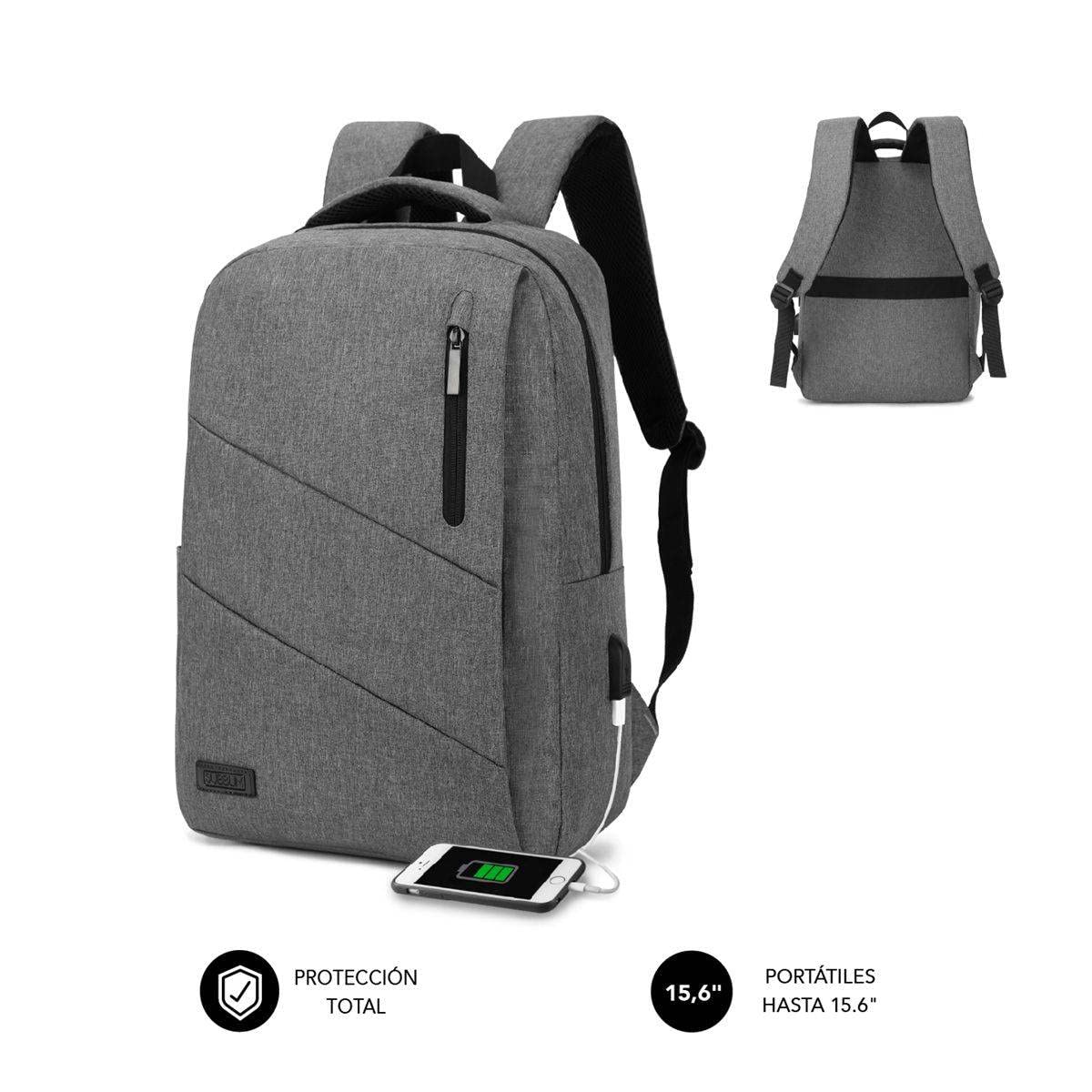 Mochila Subblim City Backpack para Portátiles hasta 15.6'/ Puerto USB/ Gris