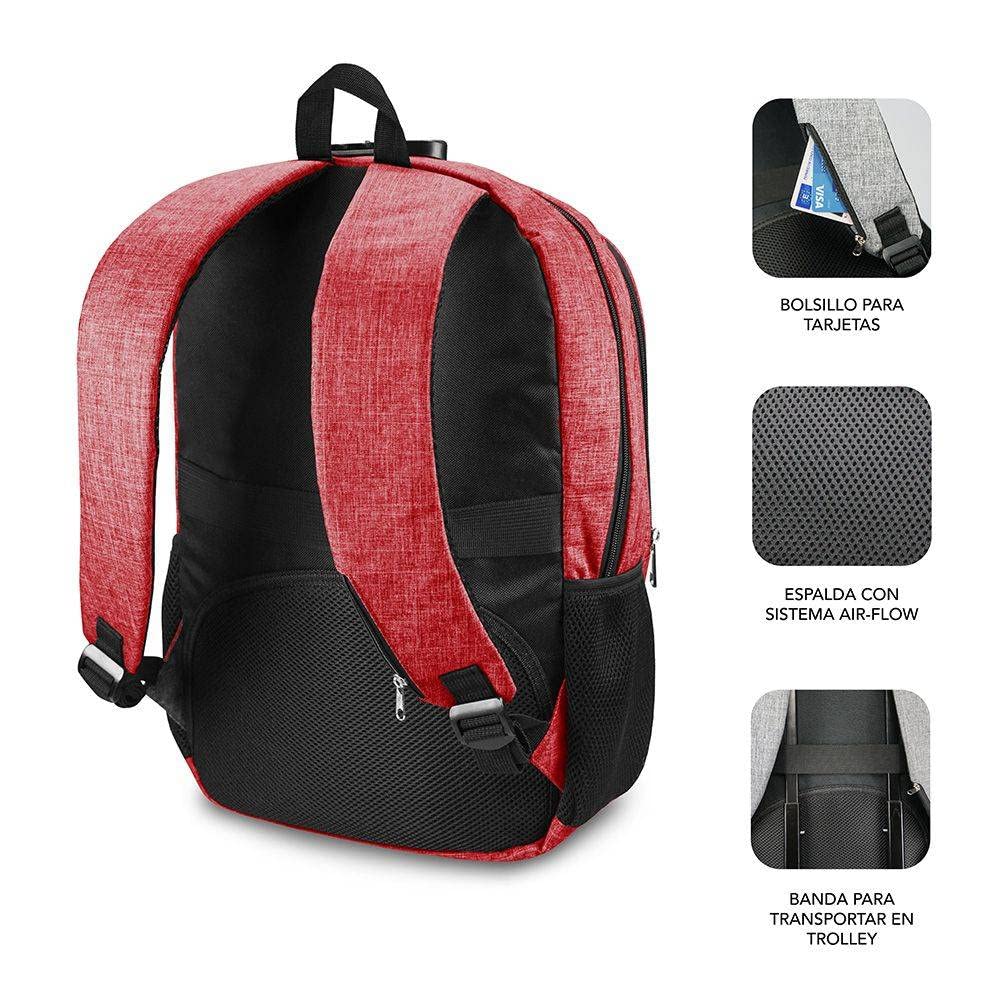 Mochila Subblim Urban Lock para Portátiles hasta 16'/ Puerto USB/ Antirrobo/ Rojo