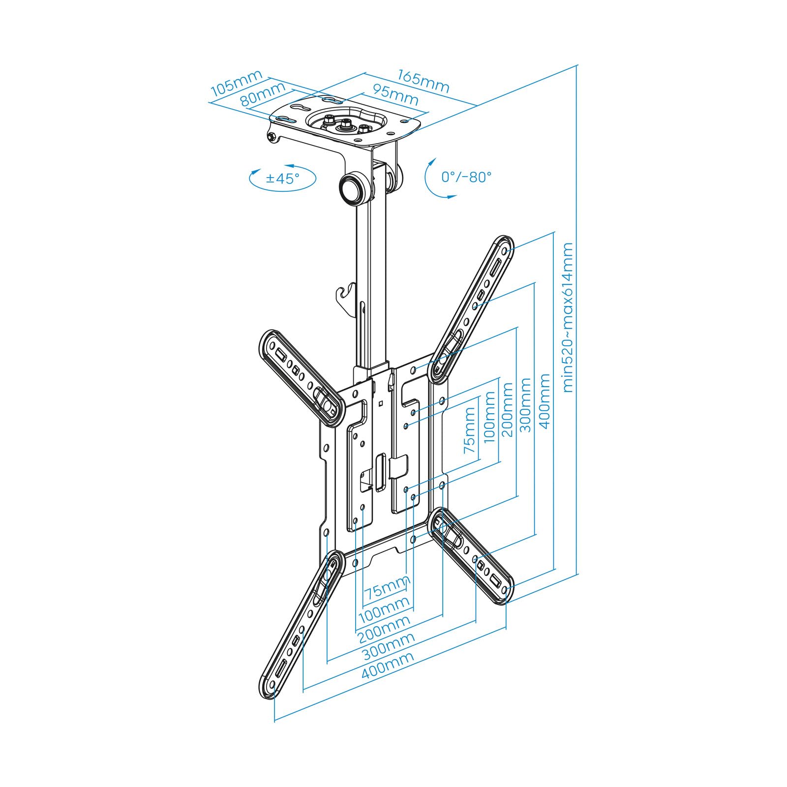 Soporte de Techo Giratorio/ Inclinable TooQ LPCE1123TSLI-B para TV de 23-55'/ hasta 20kg