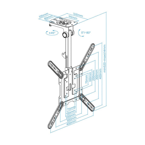 Soporte de Techo Giratorio/ Inclinable TooQ LPCE1123TSLI-B para TV de 23-55'/ hasta 20kg