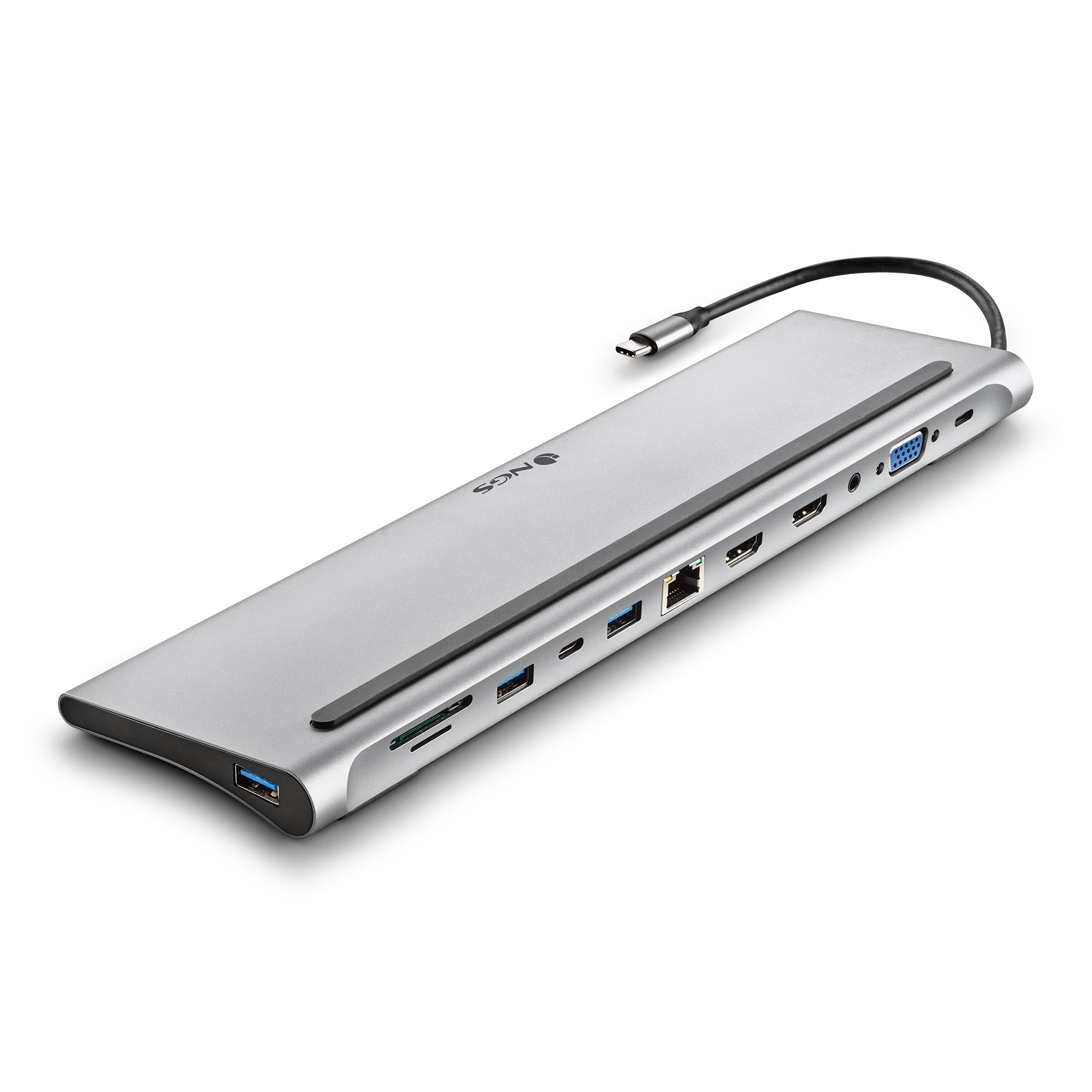 Docking USB Tipo-C NGS WonderDock12/ 3xUSB/ 2xHDMI/ 1xVGA/ 1xRJ45/ 1xLector de Tarjetas/ 1xJack 3.5/ 1xUSB Tipo-C PD/ Gris