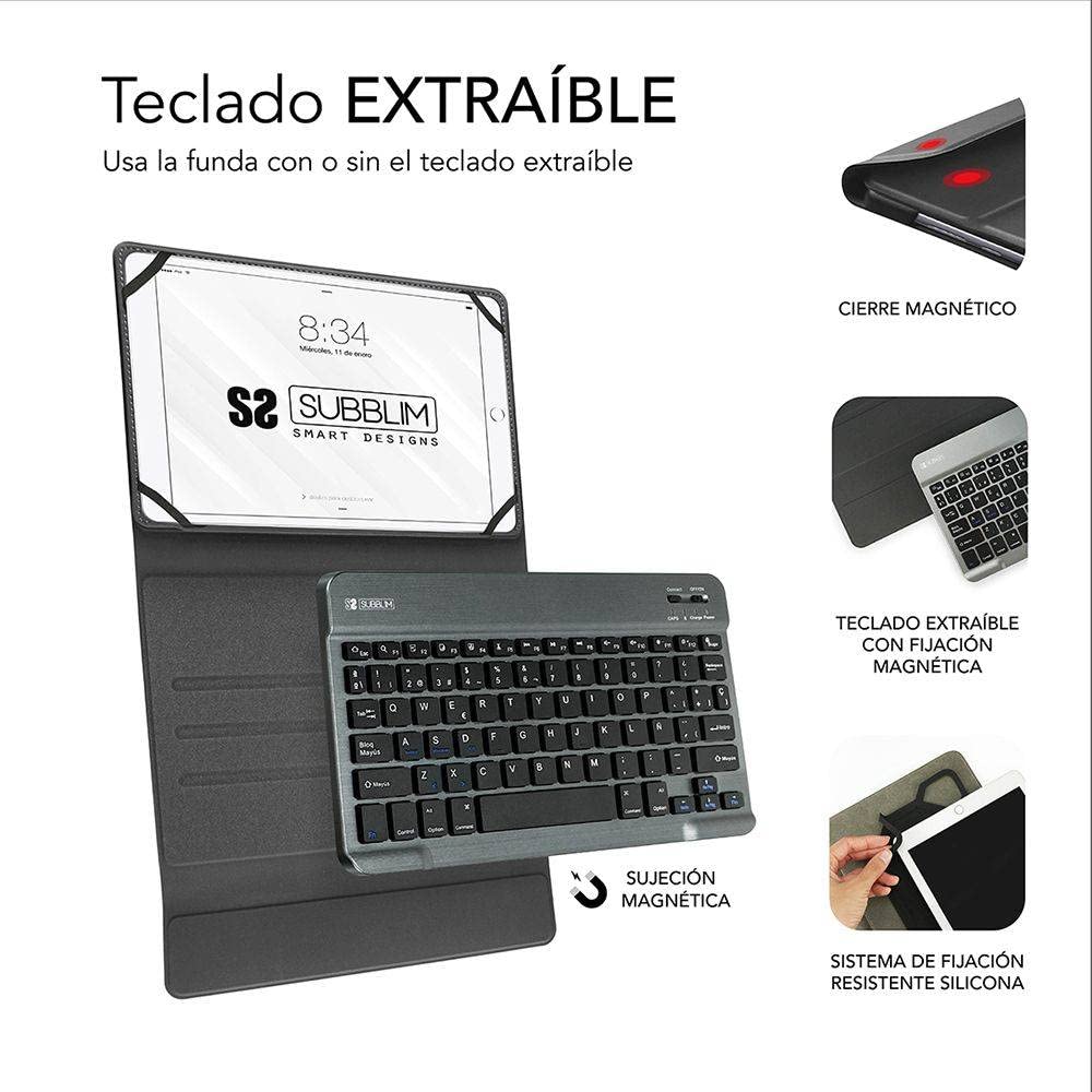 Funda con Teclado Subblim Keytab Pro Bluetooth para Tablets de 10.1'-10.8'/ Negra