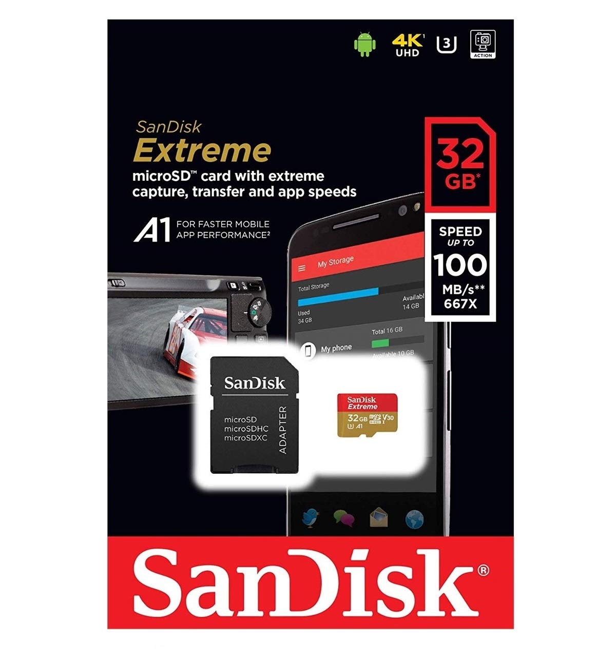 Tarjeta de Memoria SanDisk Extreme 32GB microSD HC UHS-I con Adaptador/ Clase 10/ 100MBs