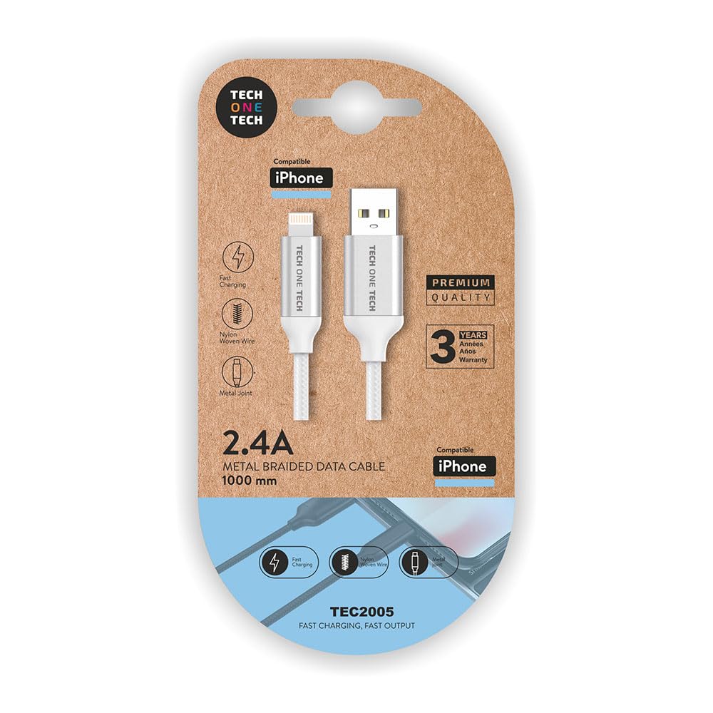 Cable USB 2.0 Tech One Tech TEC2005/ USB Macho - Lightning Macho/ 1m/ Blanco