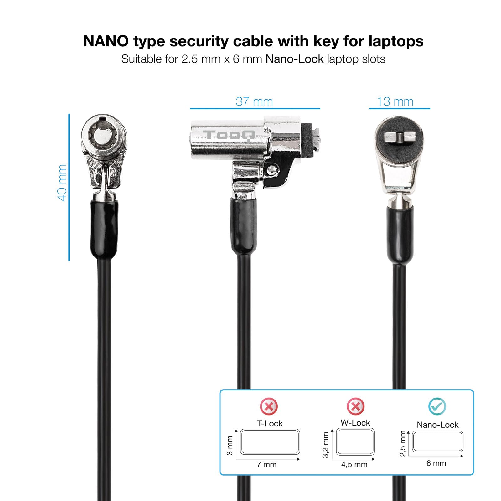 Cable de Seguridad Tipo NANO para Portátiles TooQ TQCLKC0045-G/ 1.5m