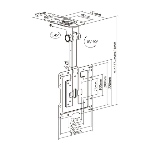 Soporte de Techo Giratorio/ Plegable Aisens CT43S-187 para TV de 19-43'/ hasta 20kg