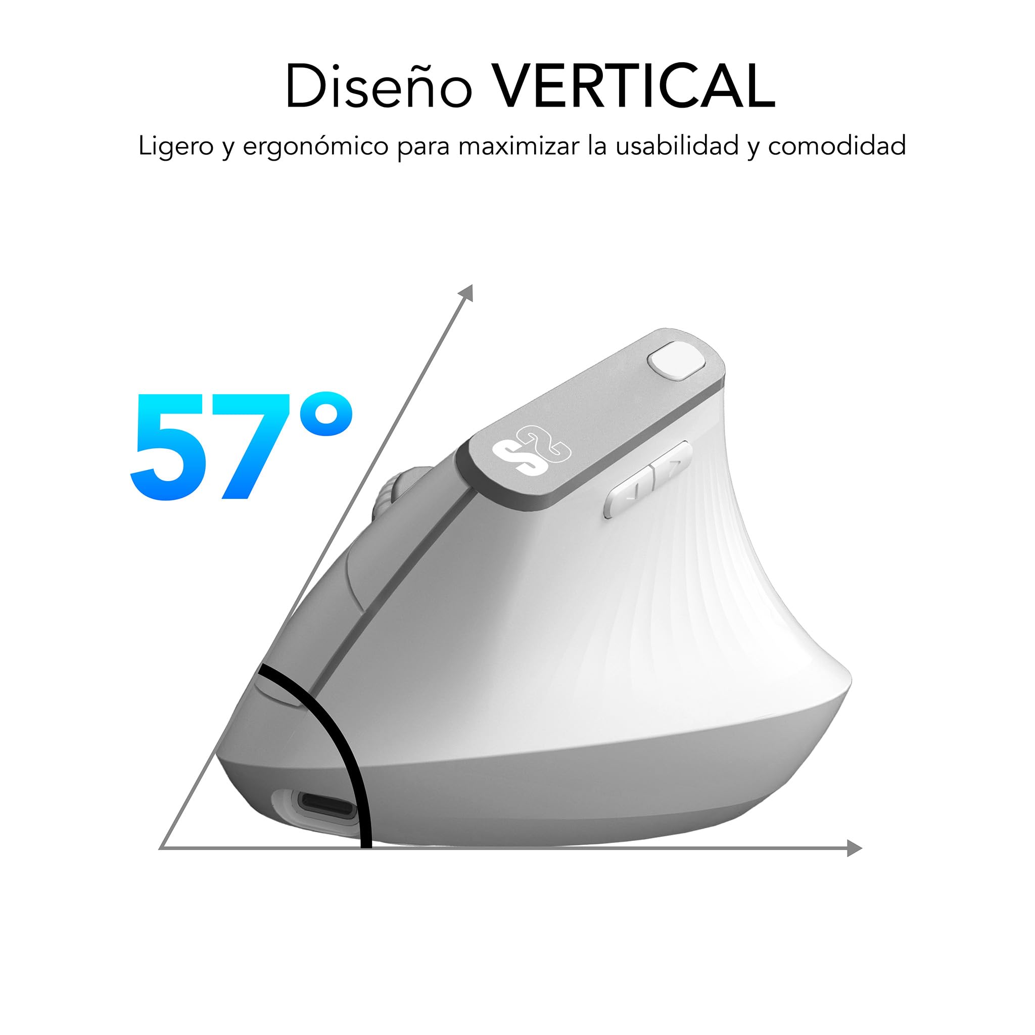 Ratón Ergonómico Inalámbrico por Bluetooth/ 2.4GHz Subblim Nature Vertical Ergo Dual Battery/ Batería Recargable/ Hasta 4000 DPI/ Blanco