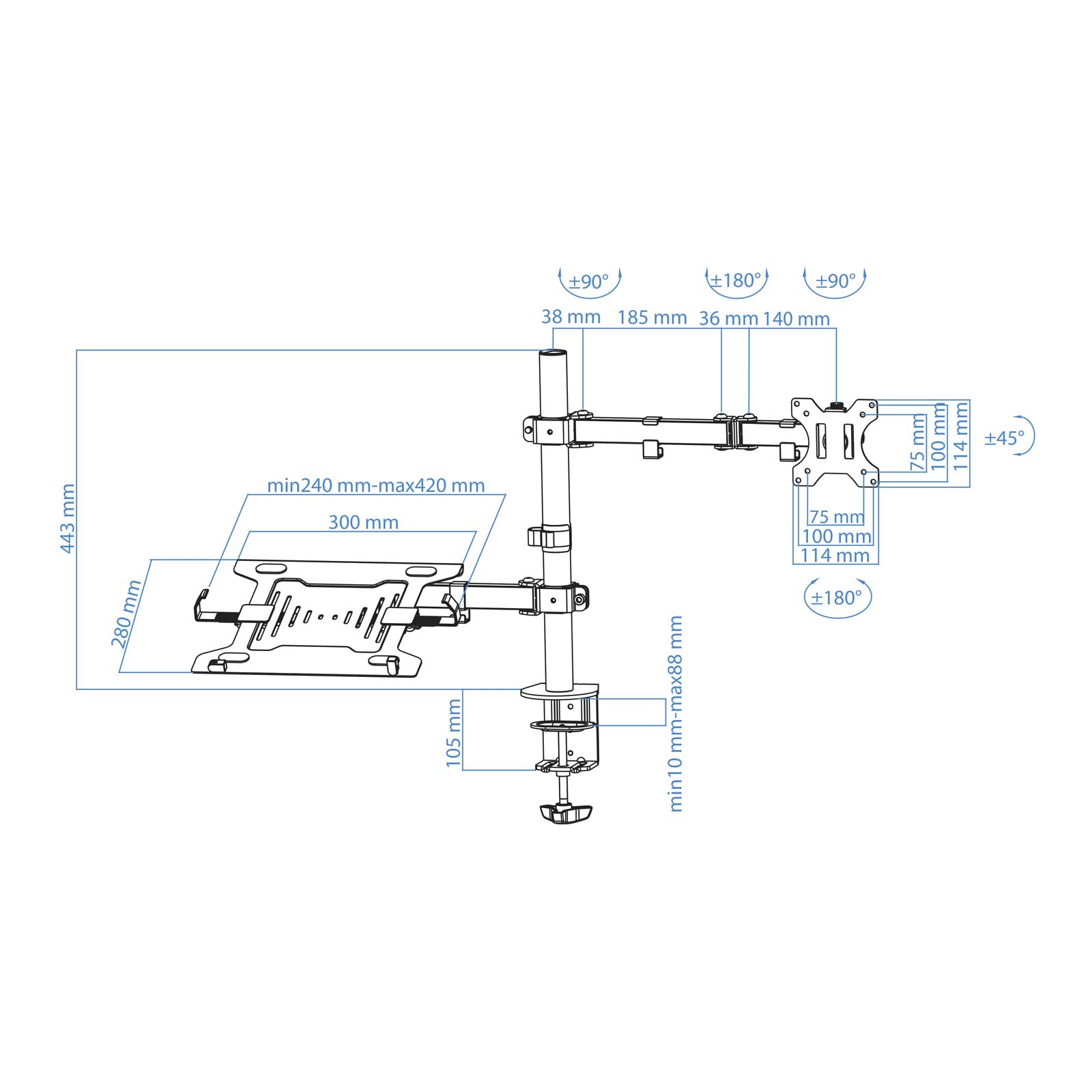 Soporte de Mesa Orientable/ Inclinable Tooq DB1200TN-B para TV y Portátil de 13-32'