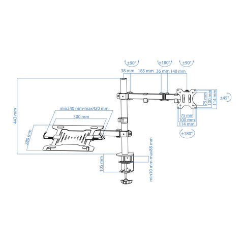 Soporte de Mesa Orientable/ Inclinable Tooq DB1200TN-B para TV y Portátil de 13-32'