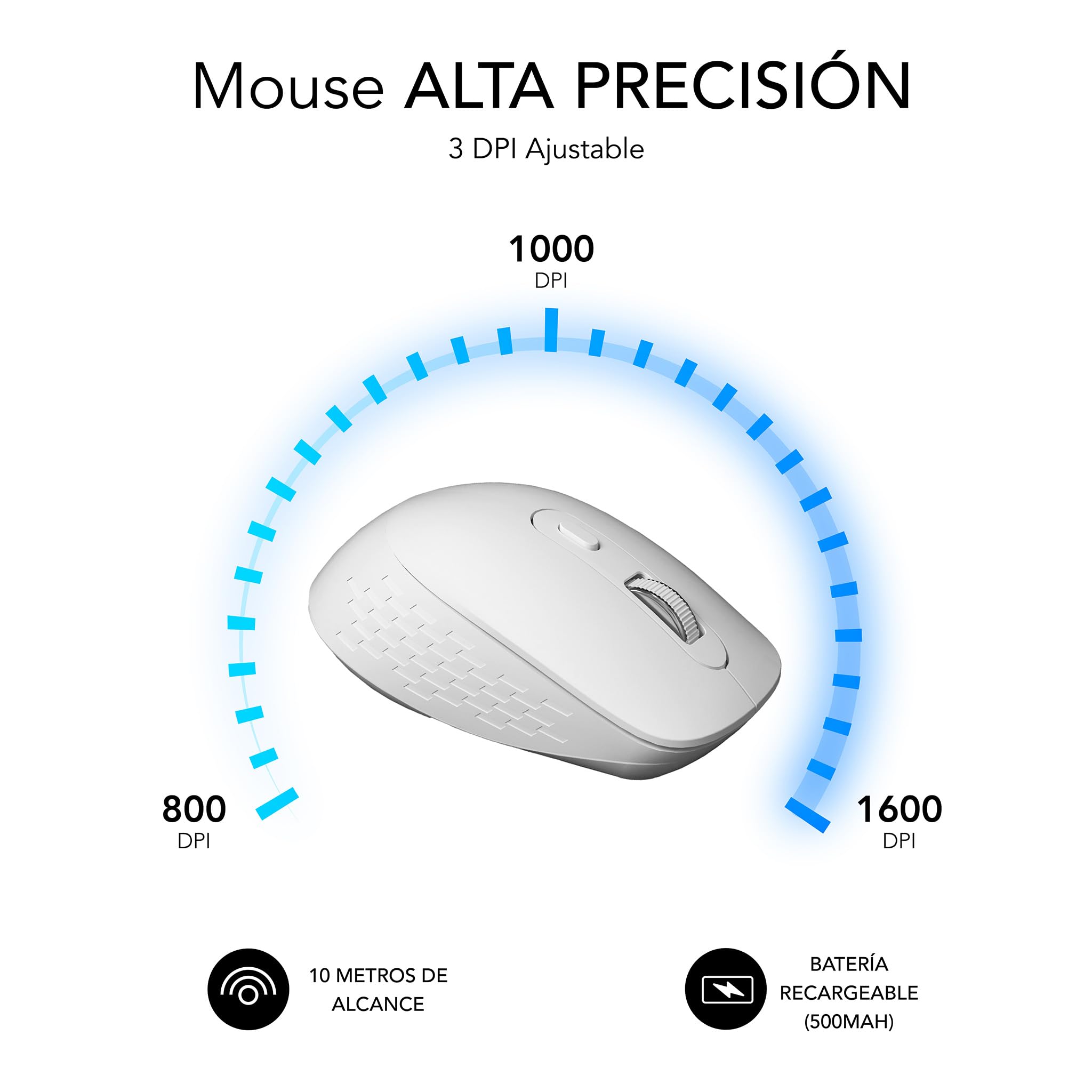 Ratón Ergonómico Inalámbrico por Bluetooth/ 2.4GHz Subblim Curve Ergo Dual Battery/ Batería recargable/ Hasta 1600 DPI/ Blanco