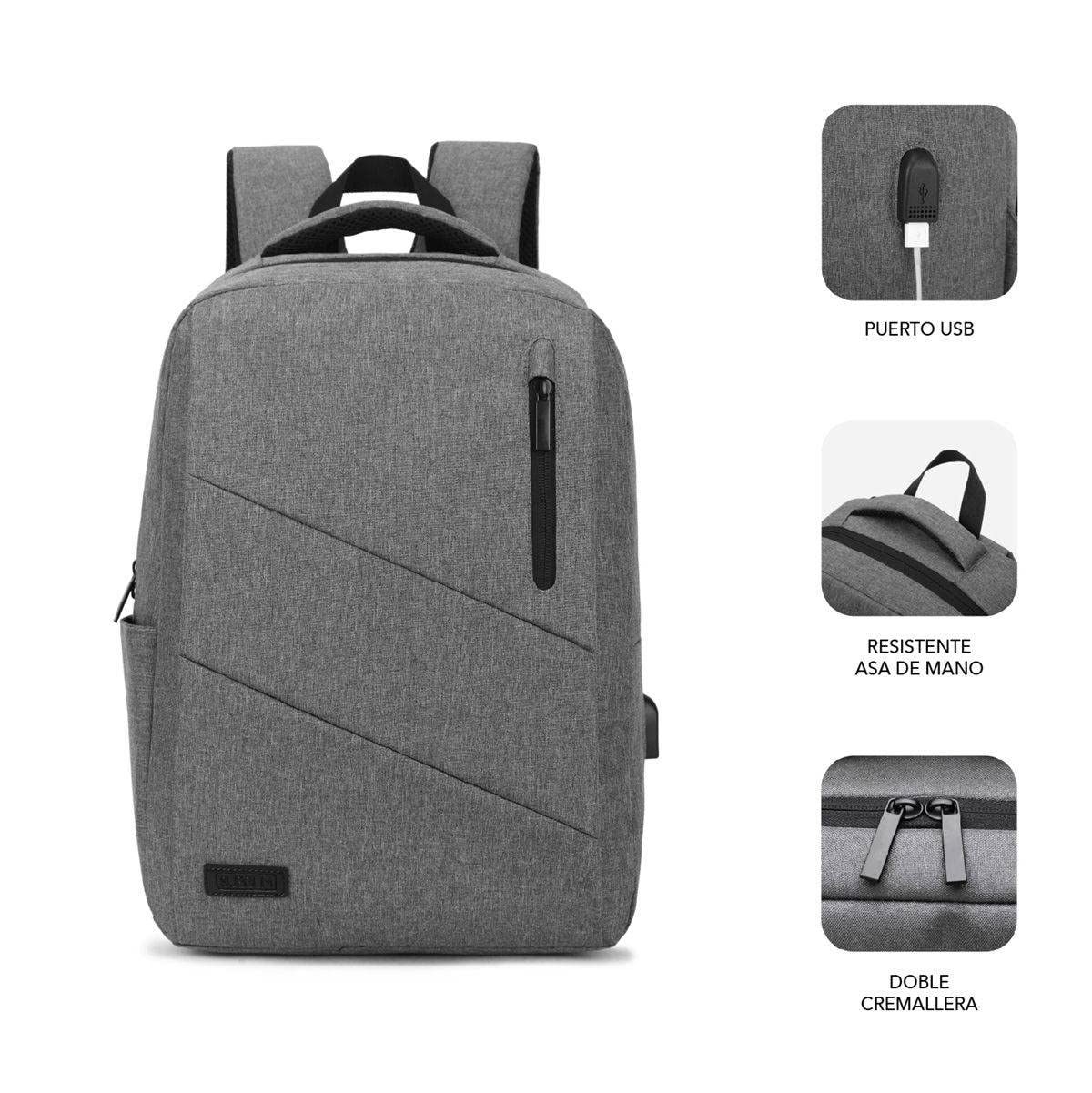 Mochila Subblim City Backpack para Portátiles hasta 15.6'/ Puerto USB/ Gris