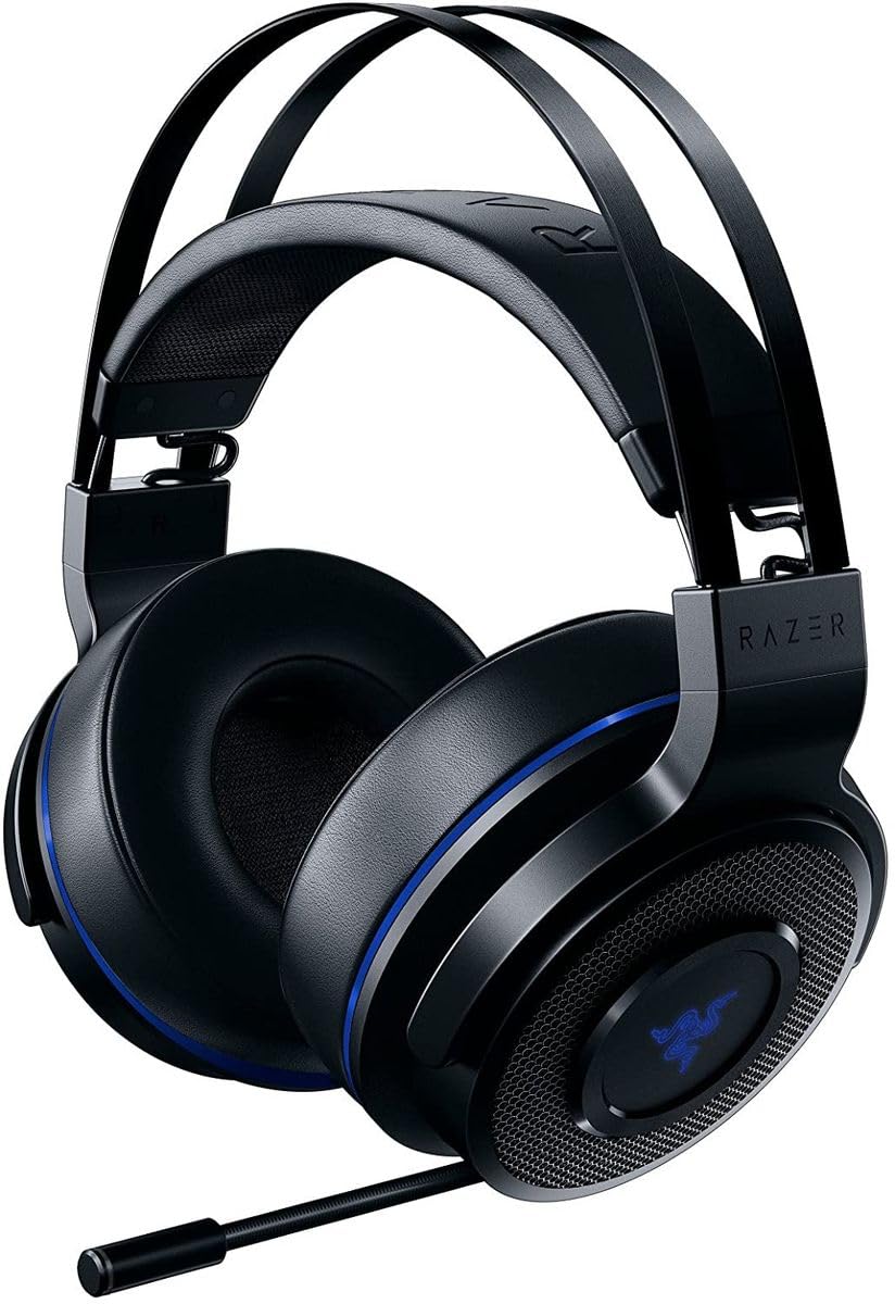 Razer Thresher para PlayStation Auriculares inalámbricos para juegos para PS4, PS5 y PC, auriculares inalámbricos, 16 horas de duración de la batería, control en los auriculares, almohadillas de cuero artificial, negro-azul