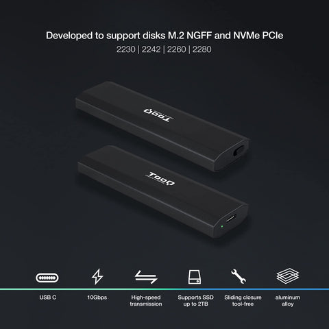 Caja Externa para Disco SSD M.2 NVMe TooQ TQE-2223B/ USB 3.2/ Sin tornillos