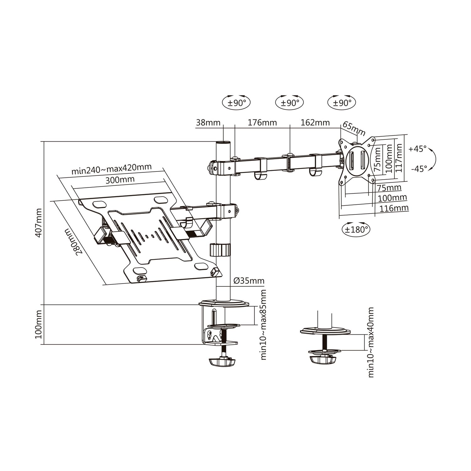 Soporte de Mesa Orientable/ Inclinable DTL32TSR-193 para TV y Portátil de 17-32'