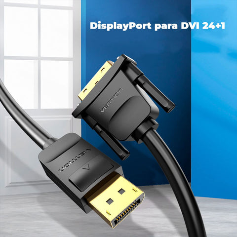 Cable Conversor Vention HAFBF/ DisplayPort Macho - DVI Macho/ 1m/ Negro