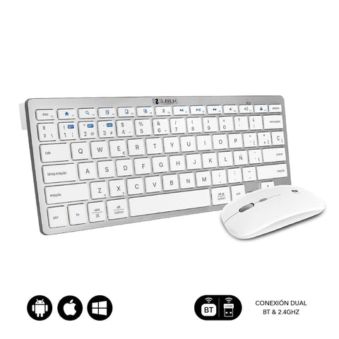 Teclado y Ratón Inalámbrico Subblim OCO010 Combo Multidispositivo Compacto/ Plata